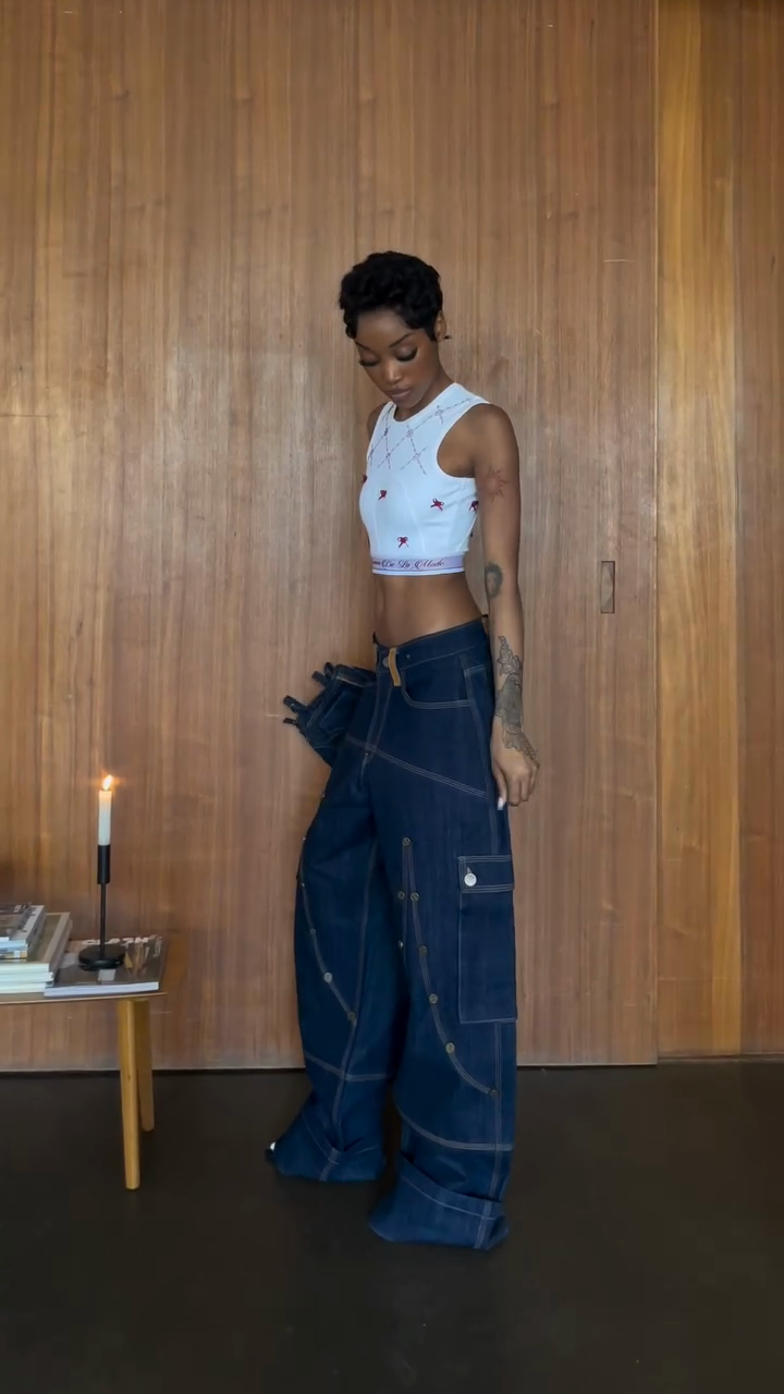 Wide - Leg Denim Cargo Jeans