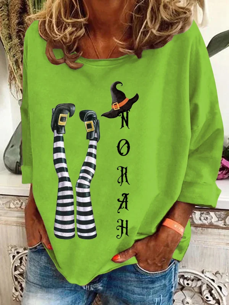 Women's Halloween Witch Pattern Print Long Sleeve T-Shirt