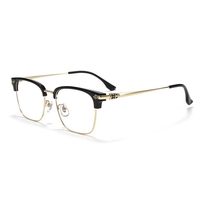Spykay™ EG26934 Square Titanium Frame Anti-blue Light Browline Chrome Heart Glasses
