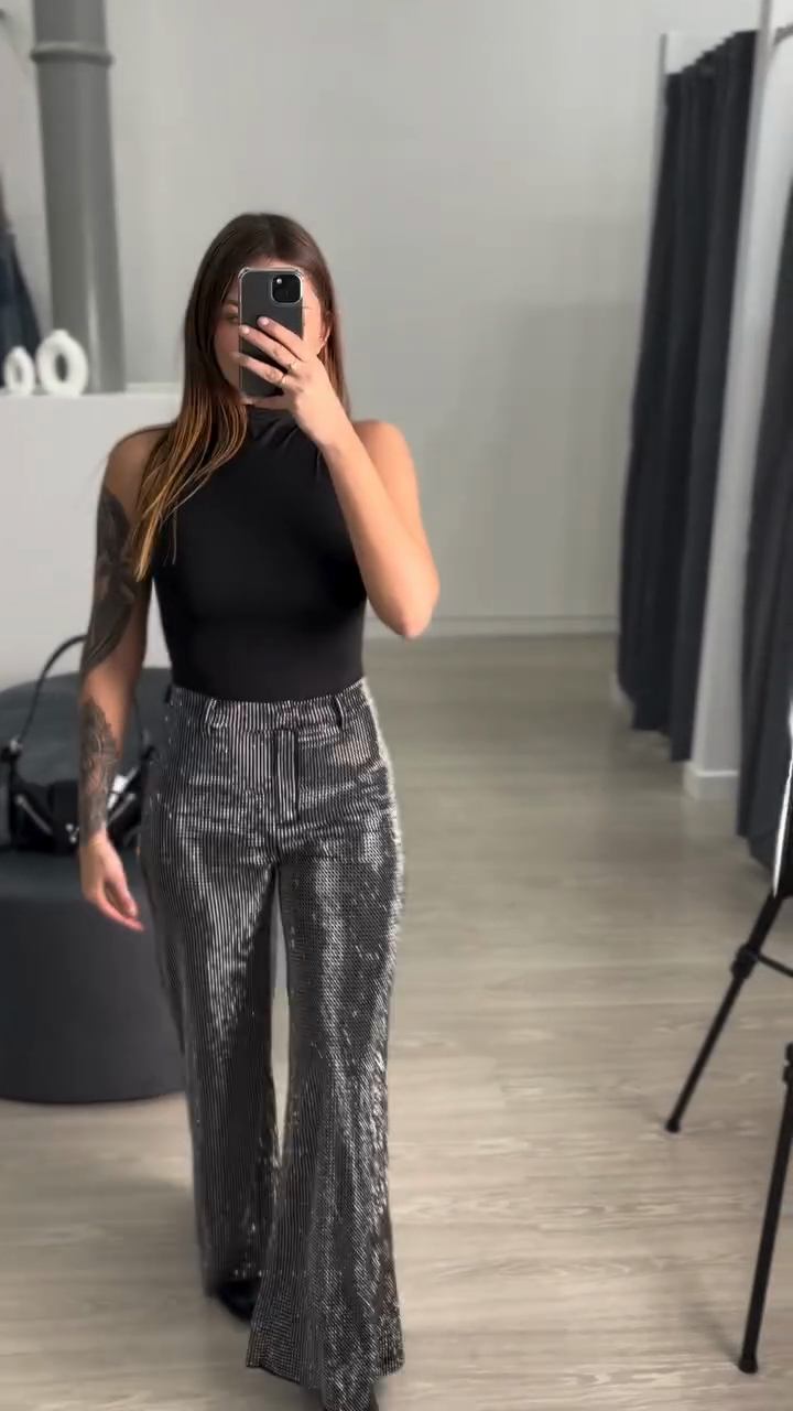 Silver Sequin - Embellished Flared Jeans