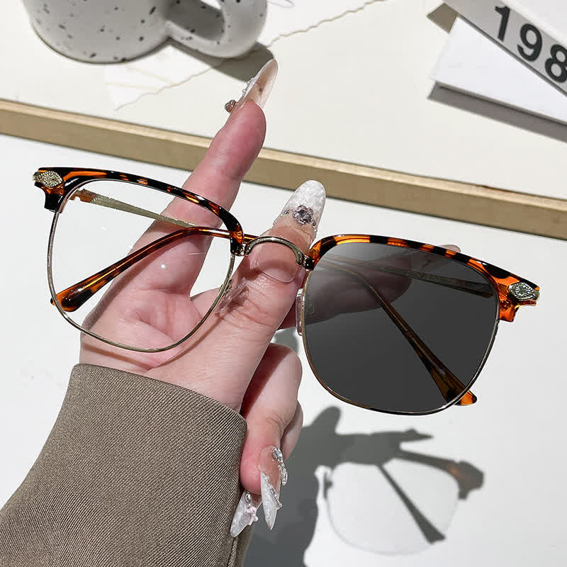 Spykay™ SG60994 Unisex Retro Square Frame Anti-blue Light Browline Photochromic Sunglasses
