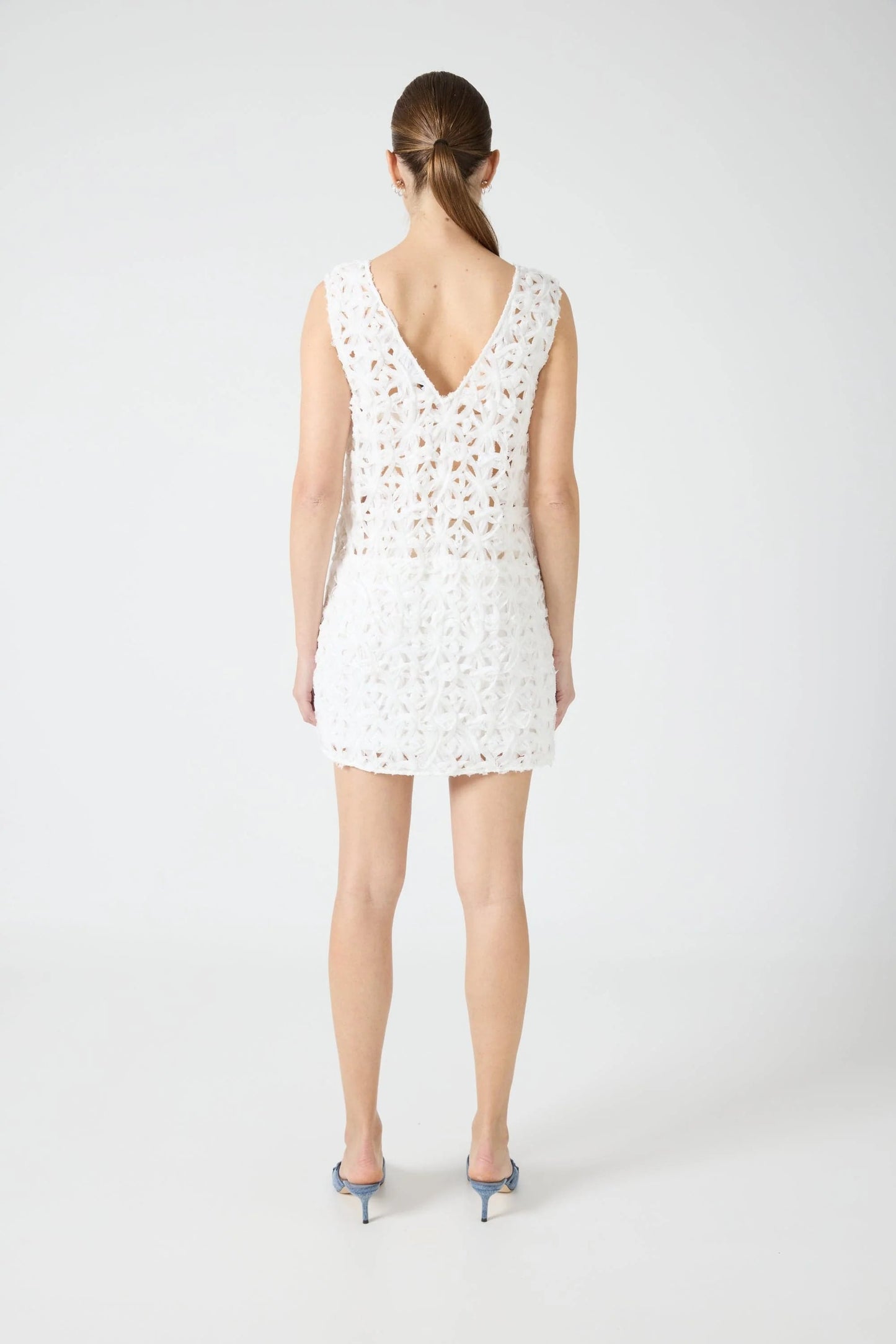 White Crochet Sleeveless Mini Dress