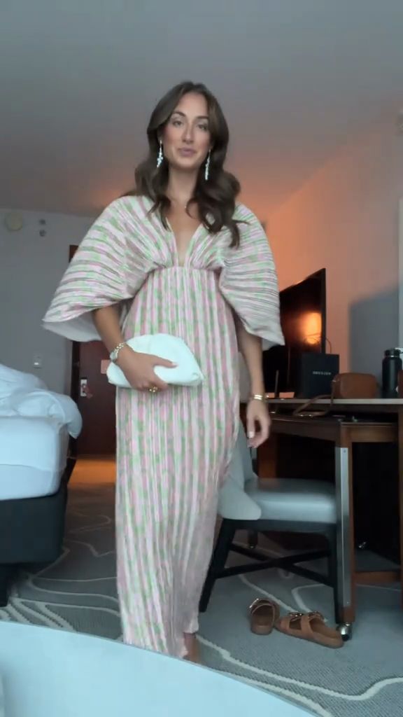 Pink and Green Striped Kaftan Dress