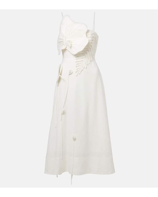 White Asymmetric One Shoulder Floral Midi Dress