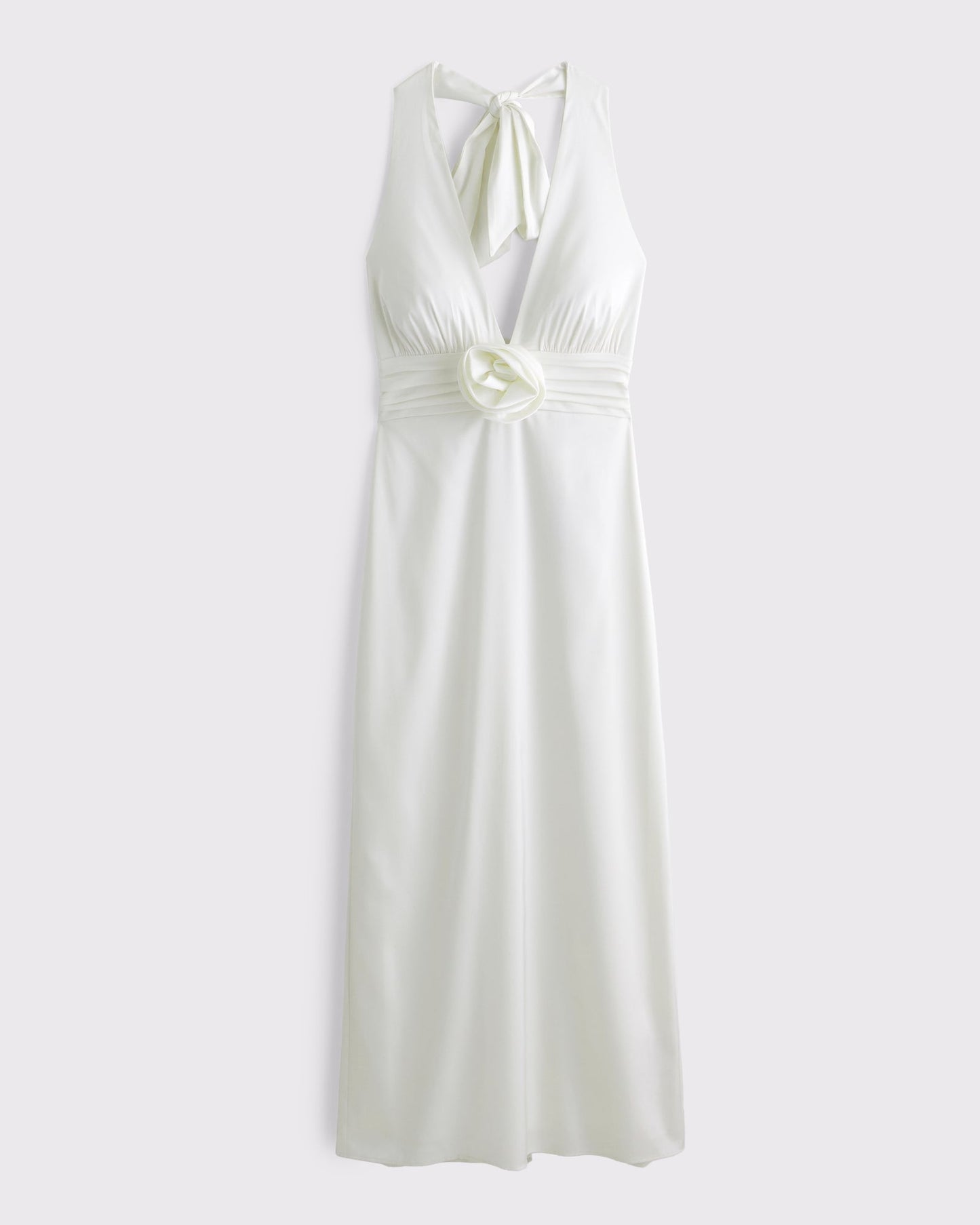 White Halter Neck Satin Maxi Dress