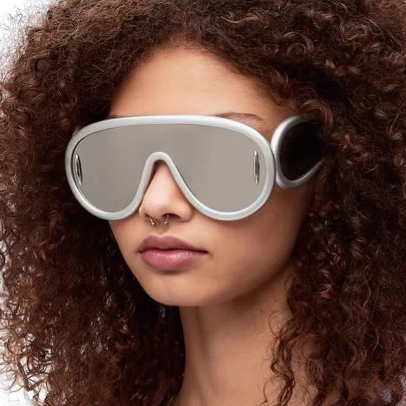 Spykay™ SG61002 Steampunk One-piece Frame Oversized Mirrored Sunglasses