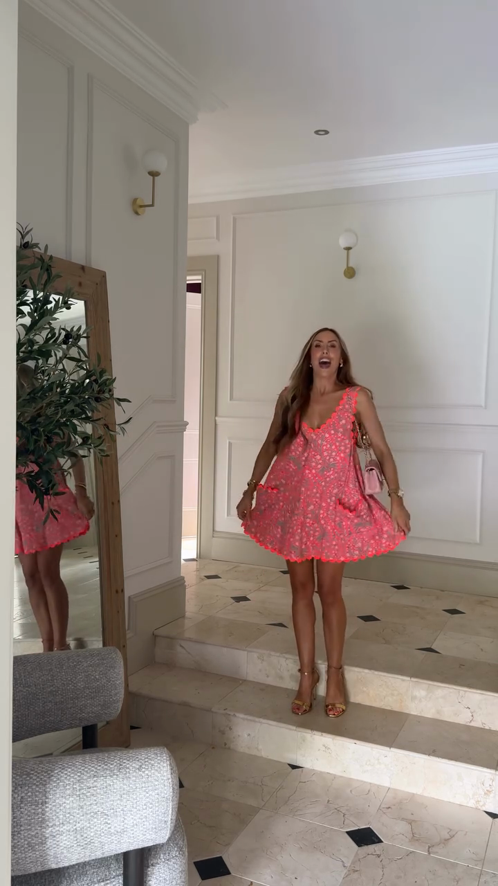 Pink Floral Embroidered Mini Dress