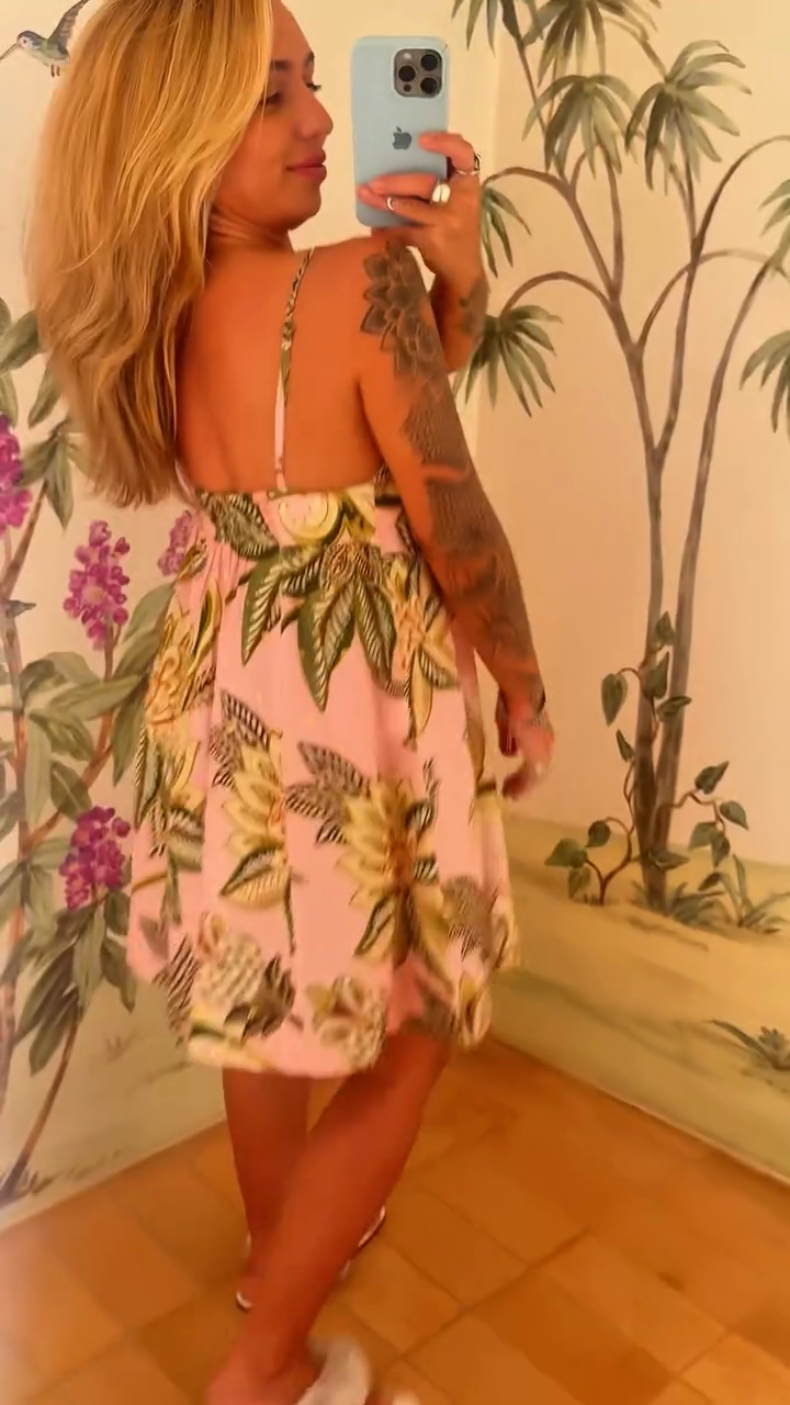 Pink Floral - Printed Tie - Front Mini Dress