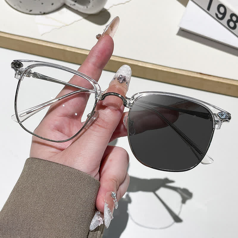 Spykay™ SG60994 Unisex Retro Square Frame Anti-blue Light Browline Photochromic Sunglasses