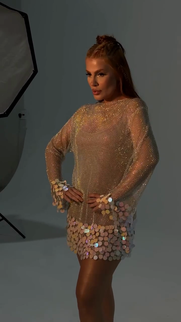 Sequin - Embellished Sheer Mini Dress