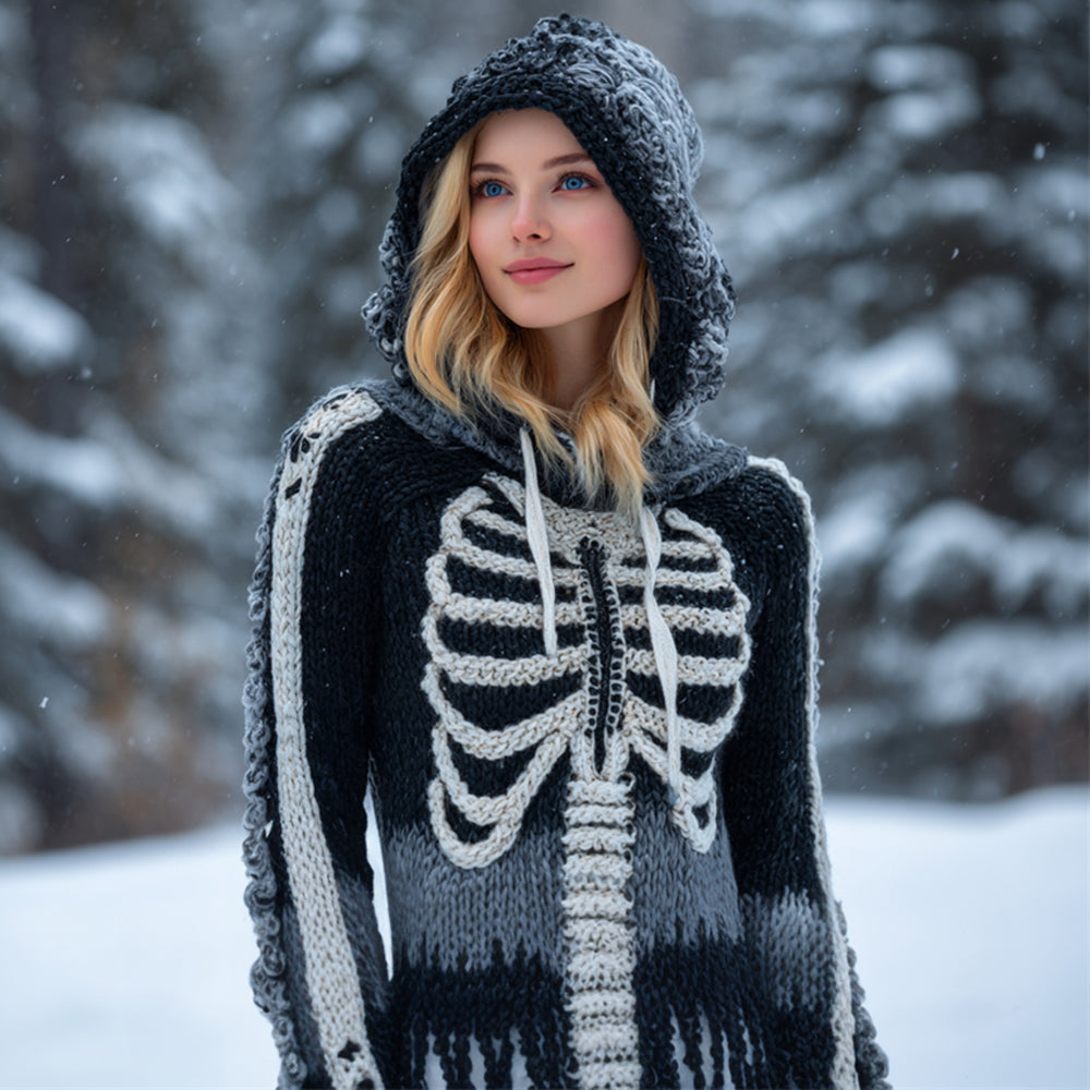 Day Of The Dead Skeleton Women's Knit Hooded Sweater