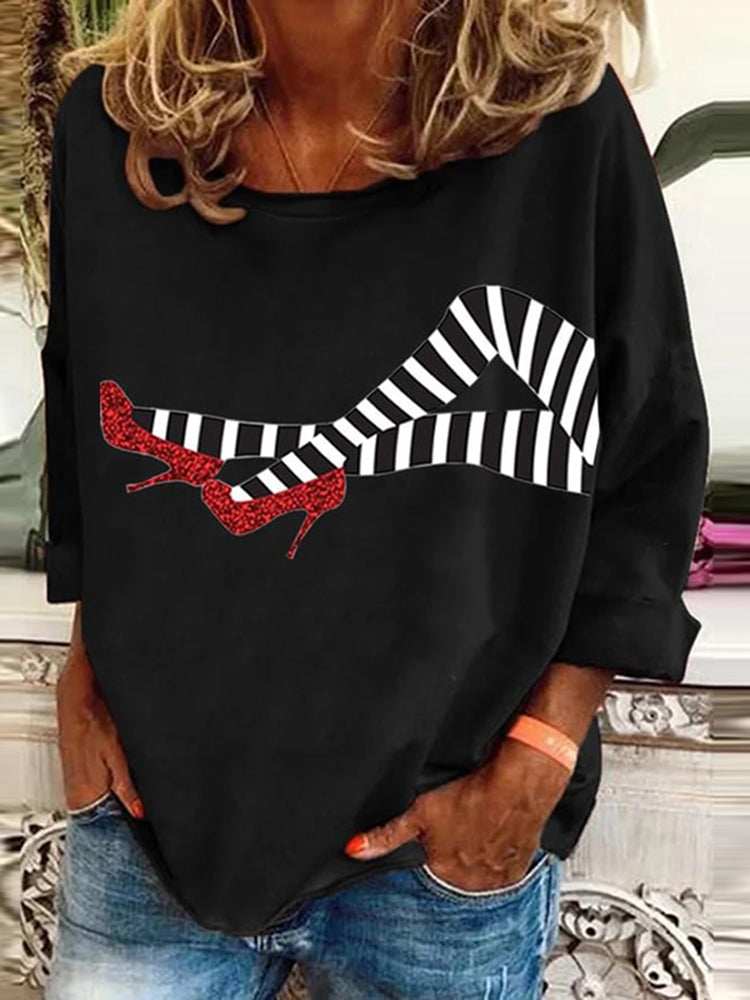 Women's Halloween Red Shoes Pattern Print Long Sleeve T-Shirt