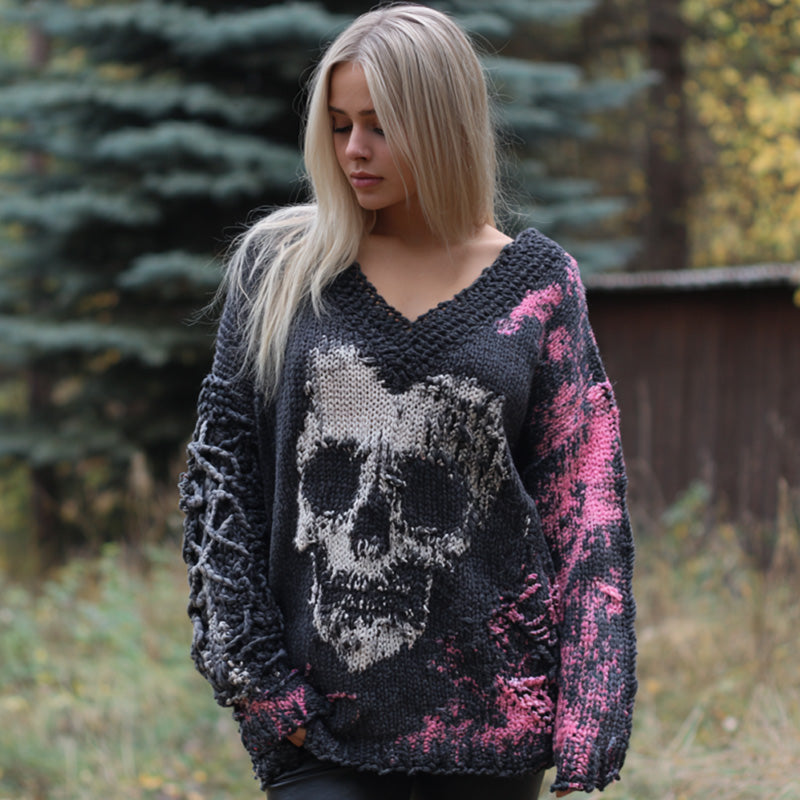 Women's Vintage Halloween Skull Knit Sweater