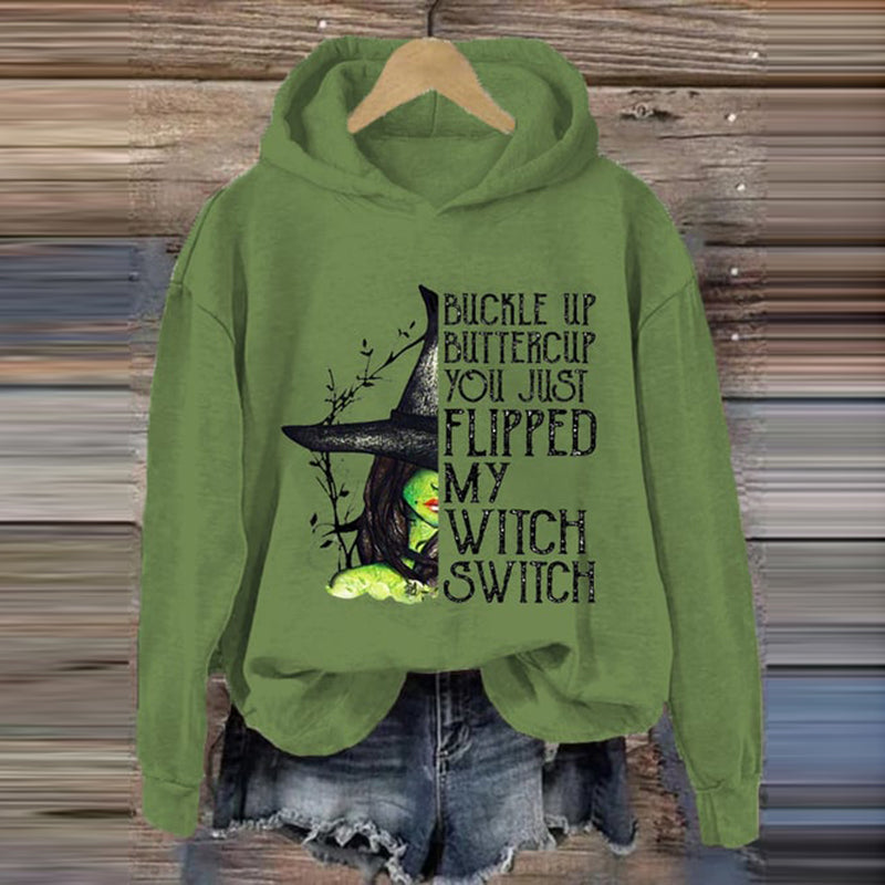 Women's Halloween Buckle Up Buttercup You Just Flipped My Witch Switch Print Casual Hoodie