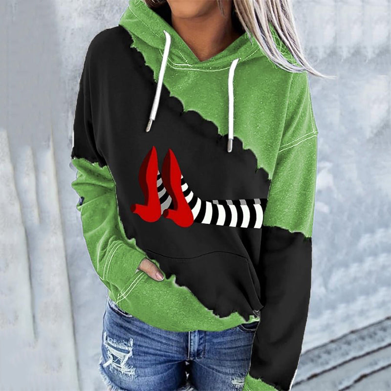 Women's Classic Ruby Red Shoes Halloween Witch Legs Art Print Casual Hoodie