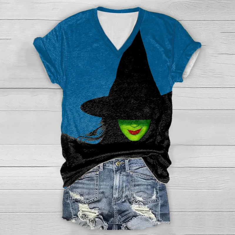 Halloween Witch Painting V-Neck T-Shirt