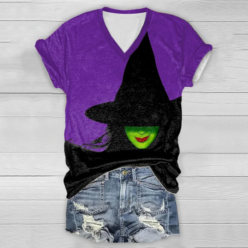 Halloween Witch Painting V-Neck T-Shirt