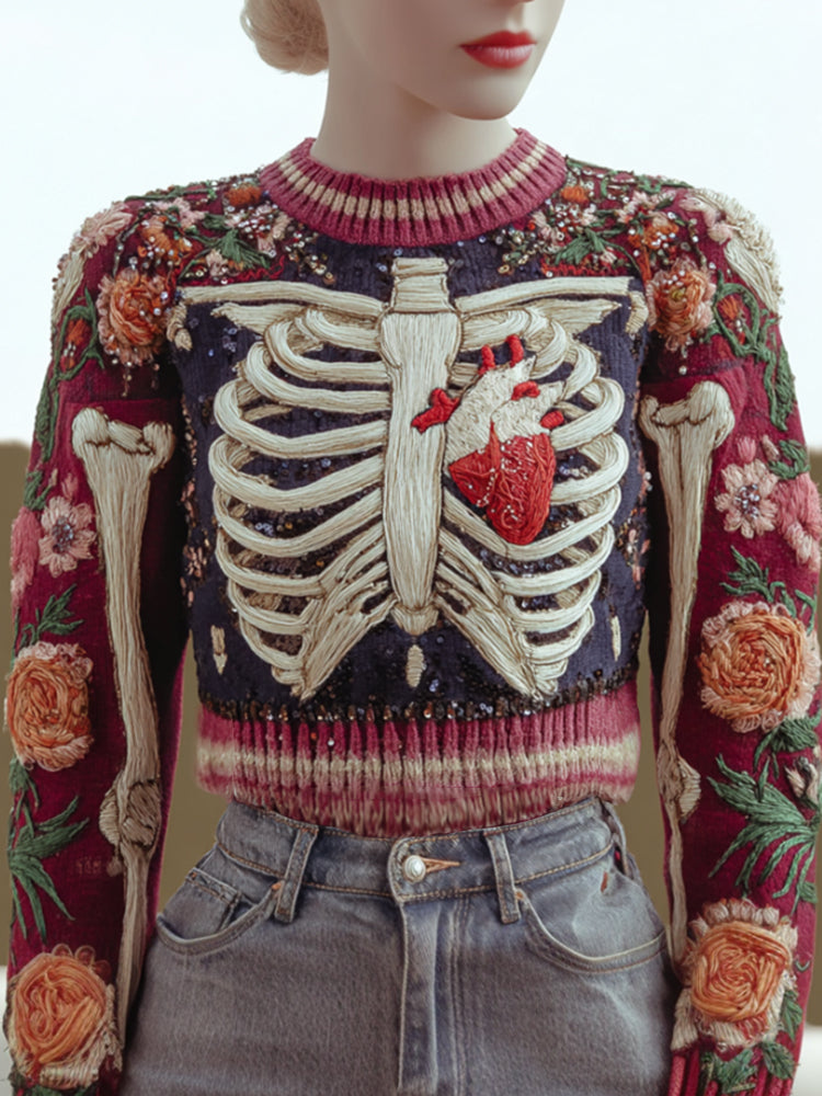 Halloween Anatomy Flower Knitted Retro Sweater