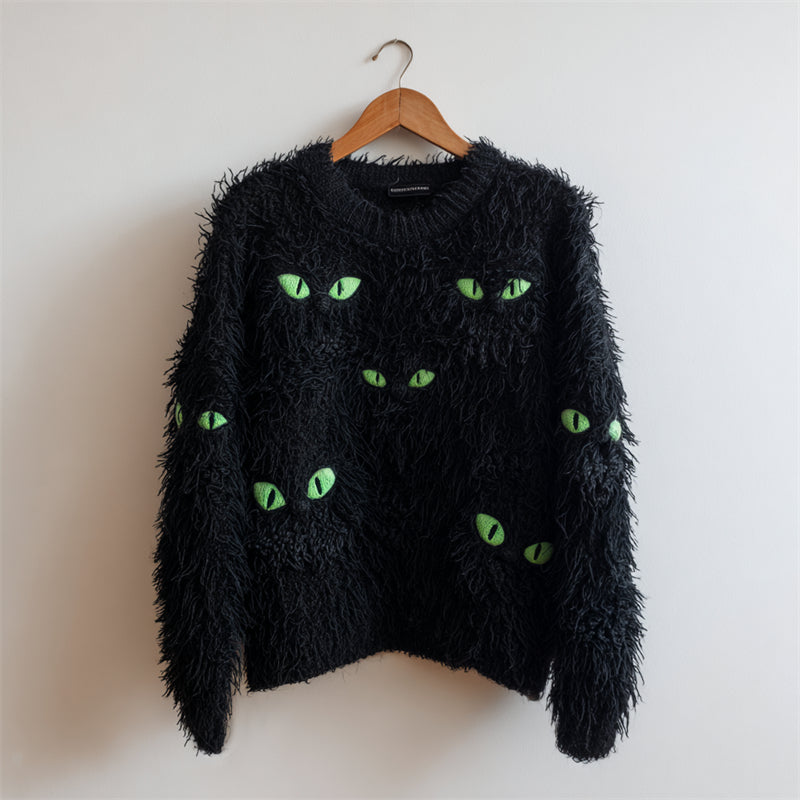 Hidden Black Cats Inspired Fuzzy Cozy Knit Sweater