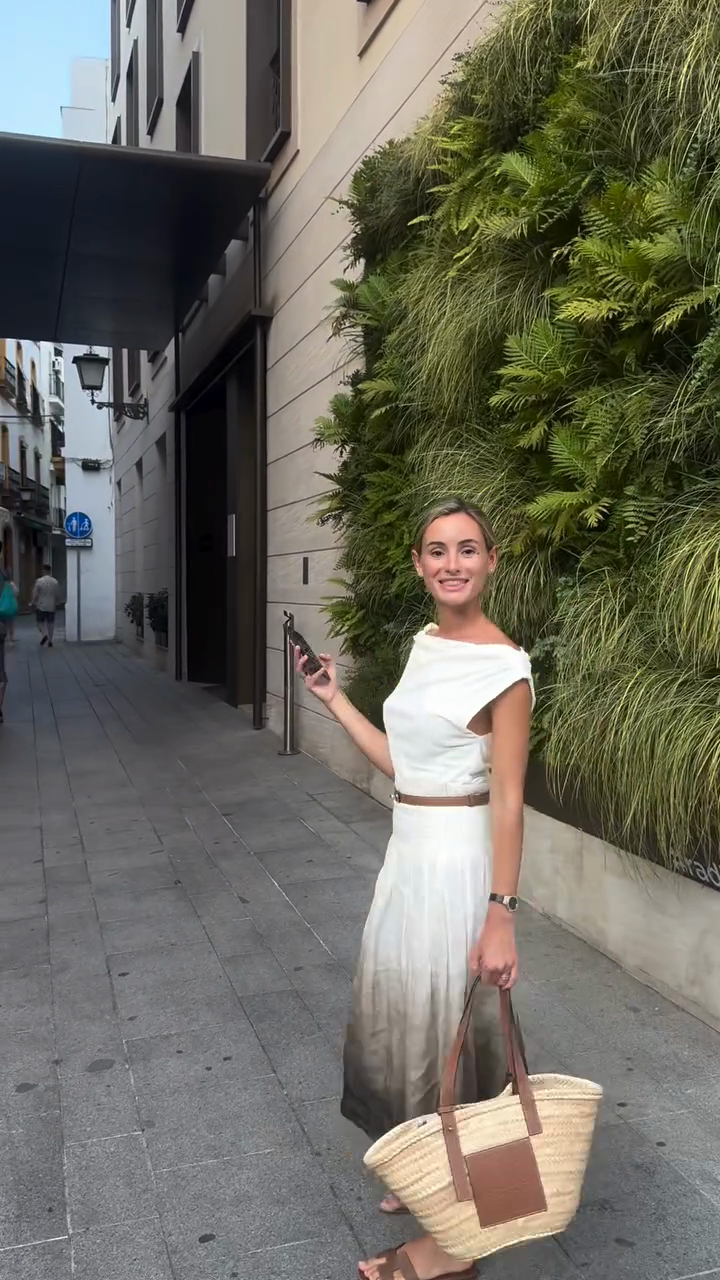 White Ombre Midi Dress with Brown Belt
