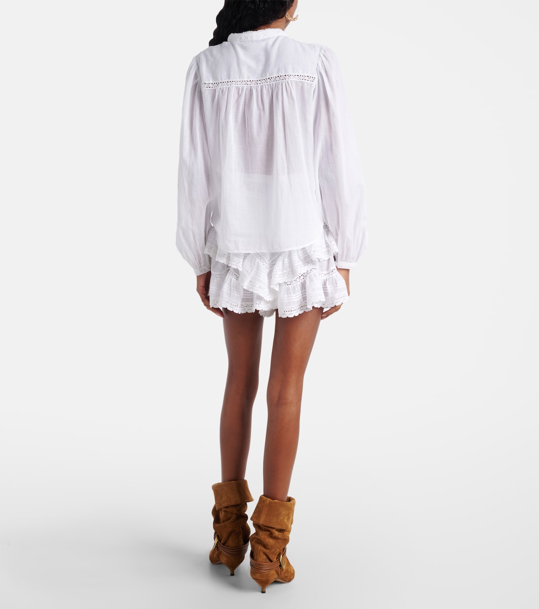 Lace - Trimmed White Shirt & Skort Set