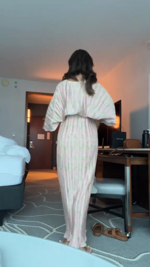 Pink and Green Striped Kaftan Dress