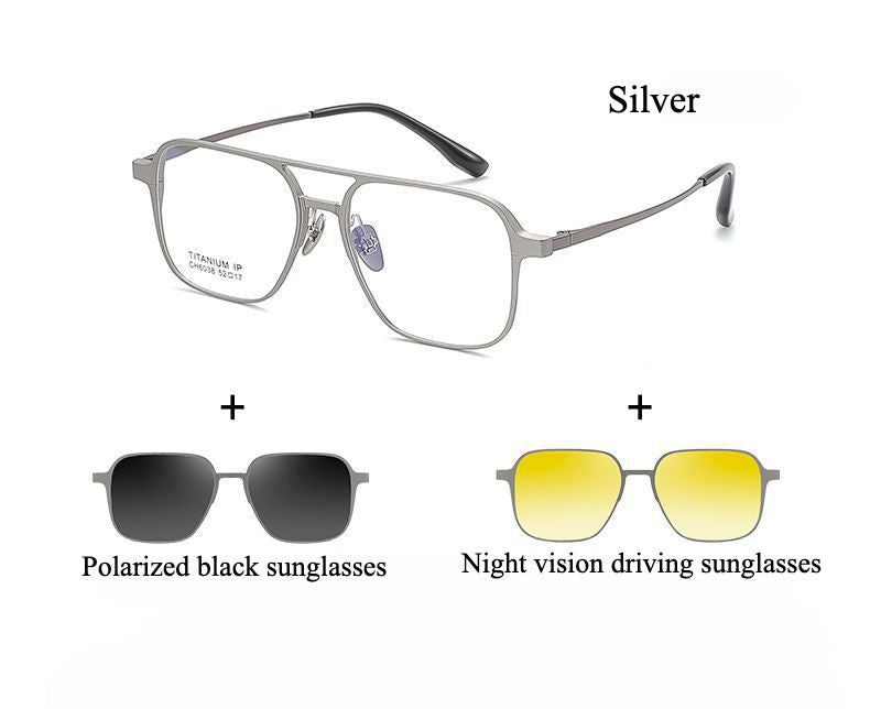 4-in-1 Titanium Glasses Frame With Magnetic Sunglasses Clips