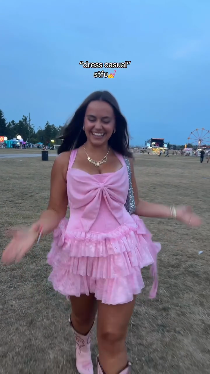 Pink Bow - Front Ruffled Mini Dress