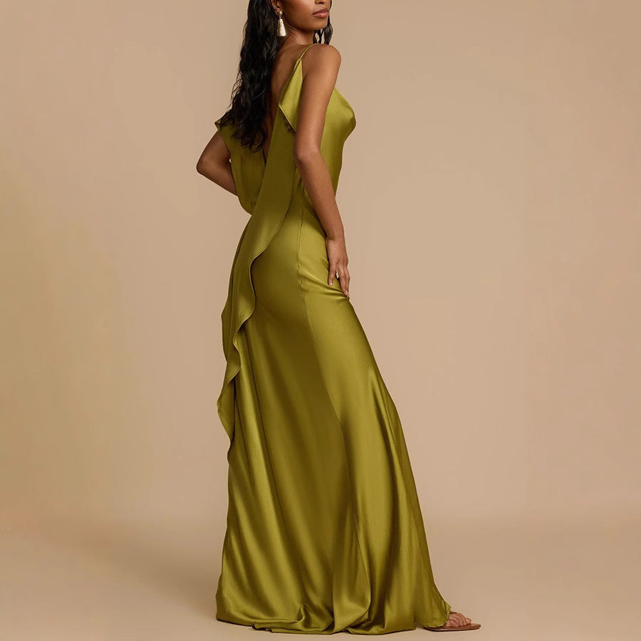 Olive Green Cowl - Neck Slip Maxi Dress
