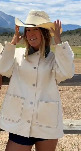 Cream Contrast Collar Button - Up Jacket