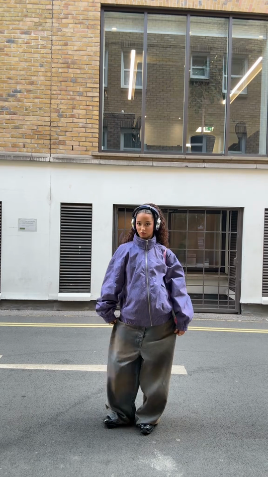 Oversized Purple Striped Zip - Up Jacket