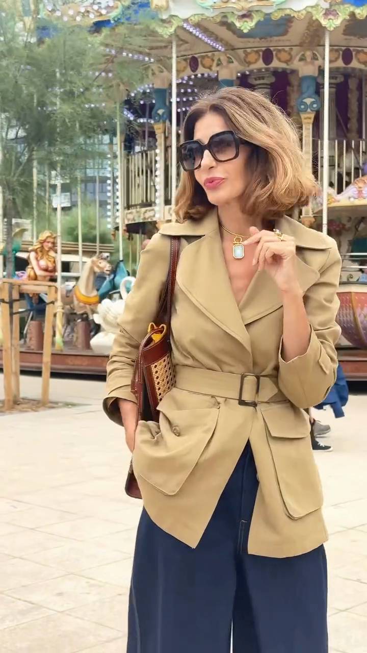 Beige Belted Trench Coat with Pockets