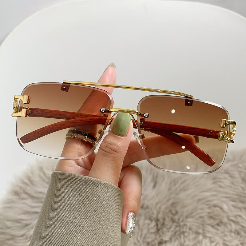 Spykay™ SG60910 Square Frame Leopard Temples Rimless Sunglasses