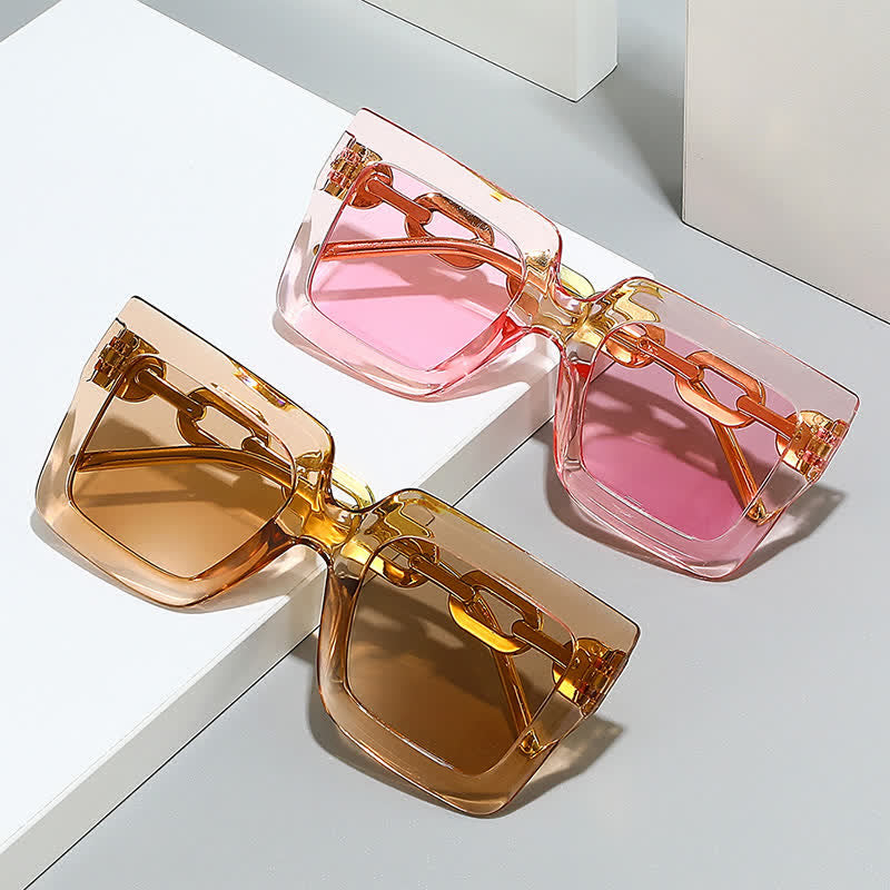 Spykay™ SG60931 Square Oversized Frame Chain Temples Hipster Sunglasses