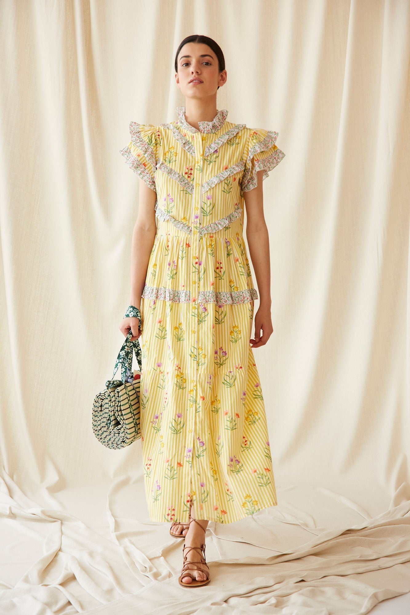 Ruffle Striped Floral Dress