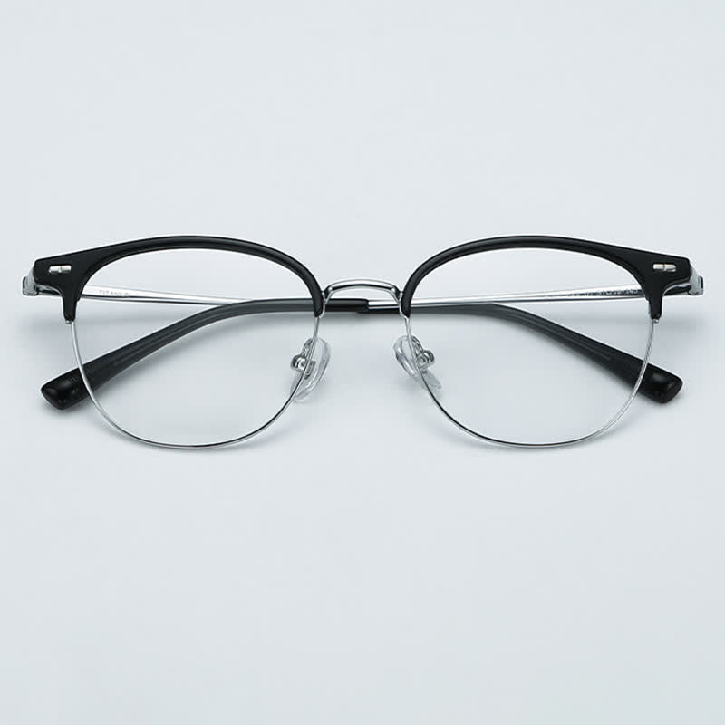 Spykay™ EG26737 Lightweight Round Titanium Frame Anti-blue Light Browline Glasses
