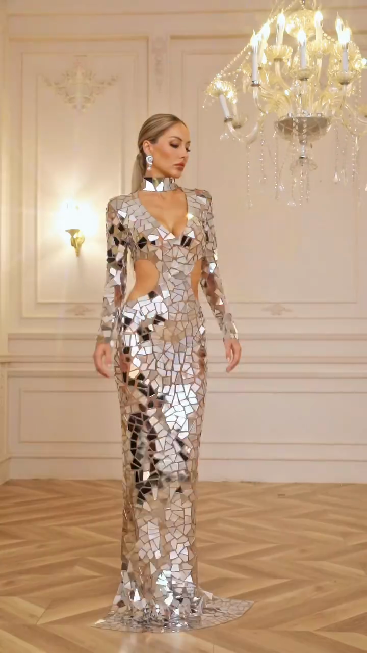 Silver Mirror - paneled Cut - out Gown