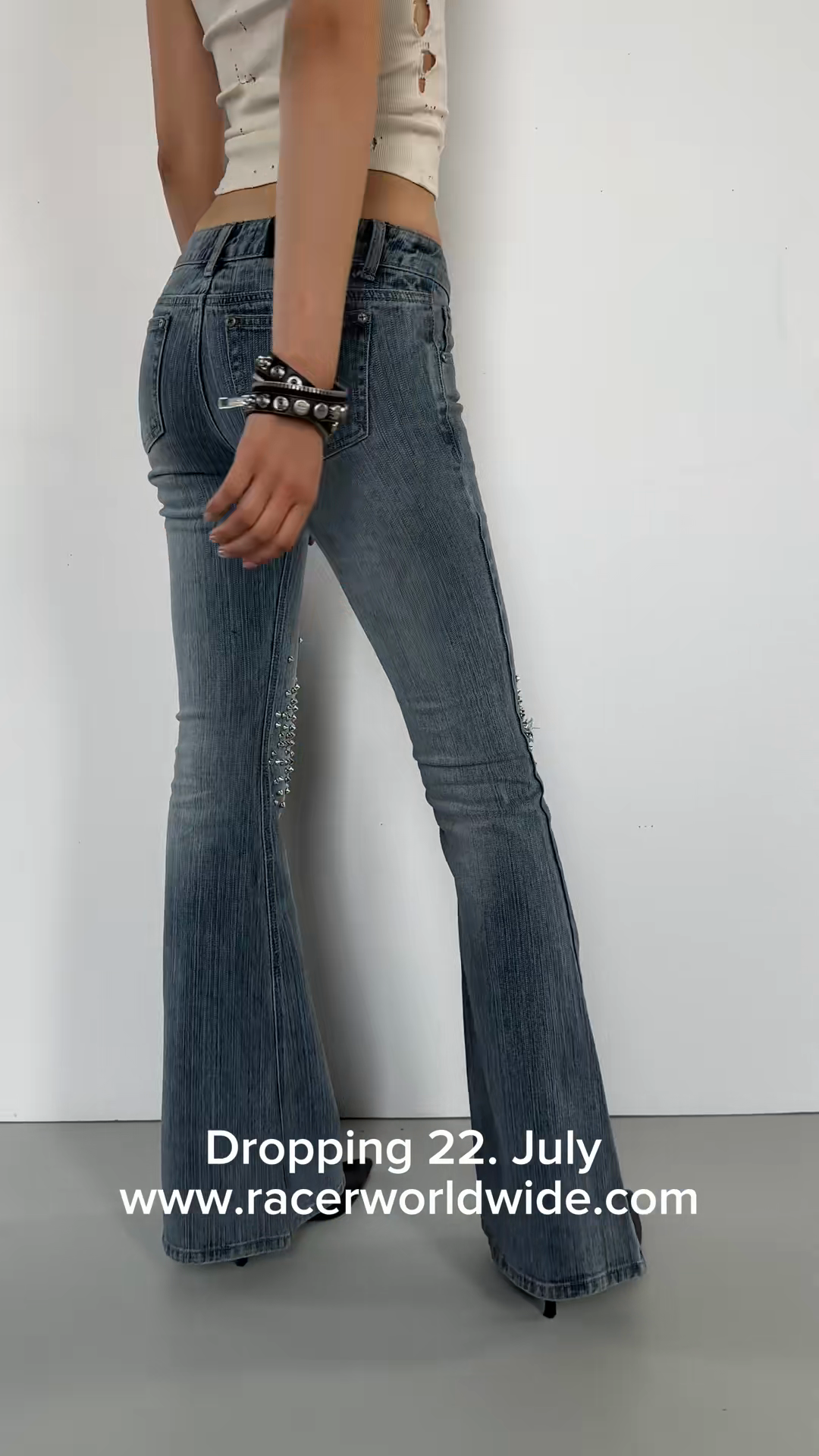 Low - Rise Flared Rhinestone - Embellished Jeans
