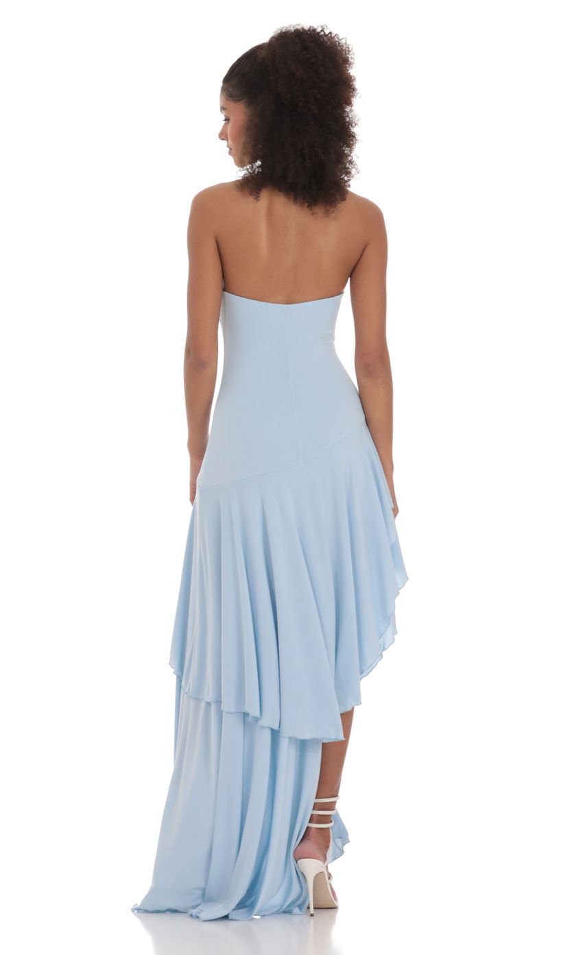 Strapless Ruffle Asymmetrical Maxi Dress
