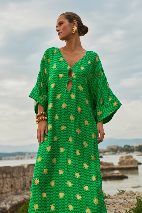 Printed Cutout Kaftan Maxi Dress