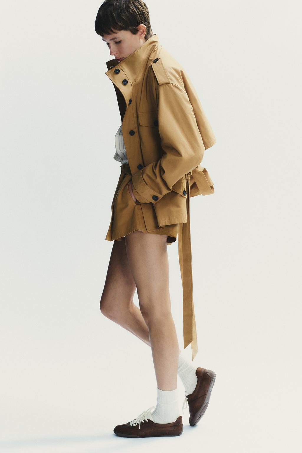Camel - Colored Belted Trench Jacket