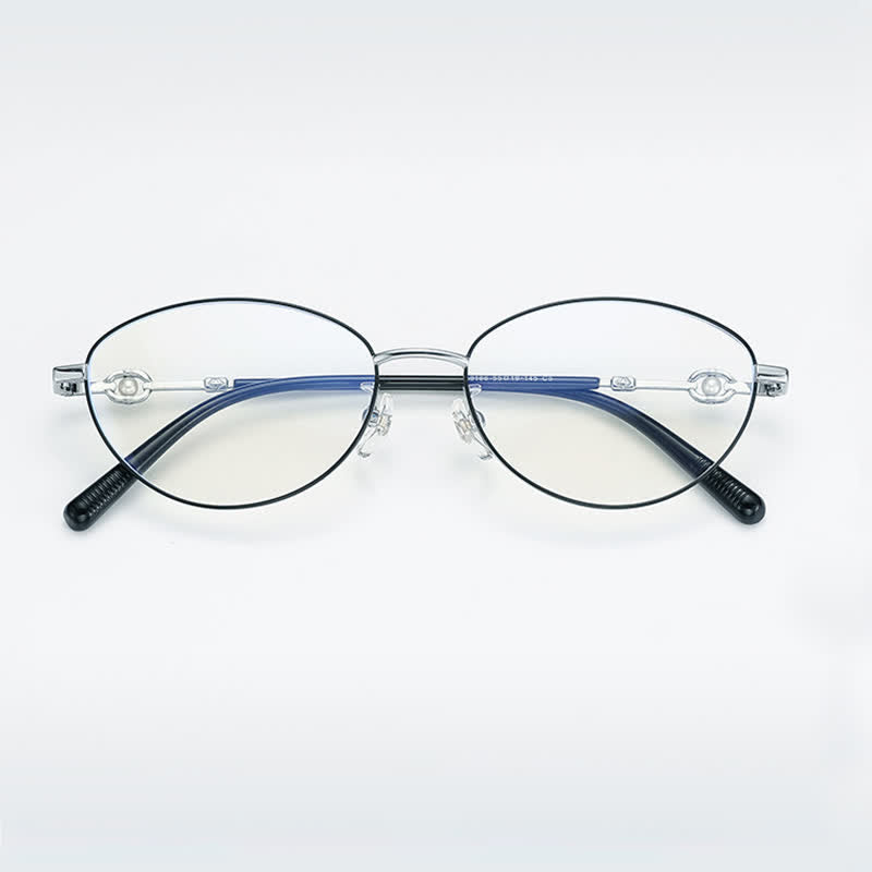 Spykay™ EG26731 Fashion Lightweight Oval Titanium Frame Anti-blue Light Pearl Decor Glasses
