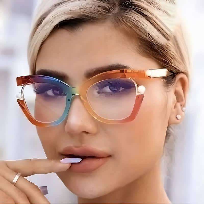 Spykay™ EG26758 Anti-blue Light Pearl Decor Irregular Oversized Eyeglasses