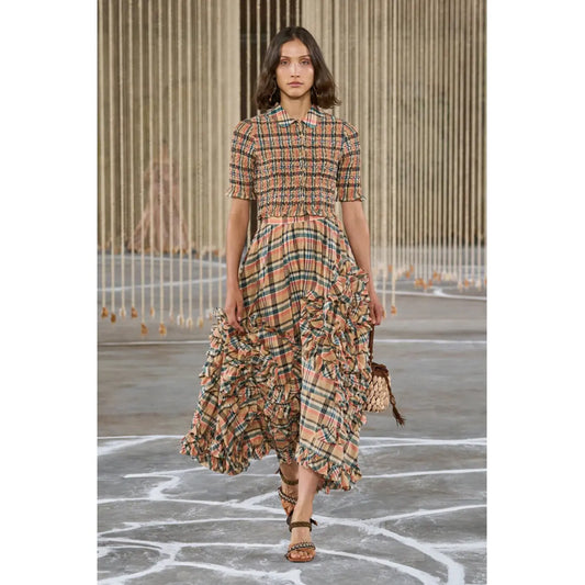 Plaid Crop Top and Ruffled Maxi Skirt Set