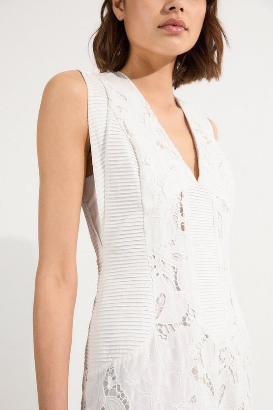 White Sleeveless Lace Midi Dress
