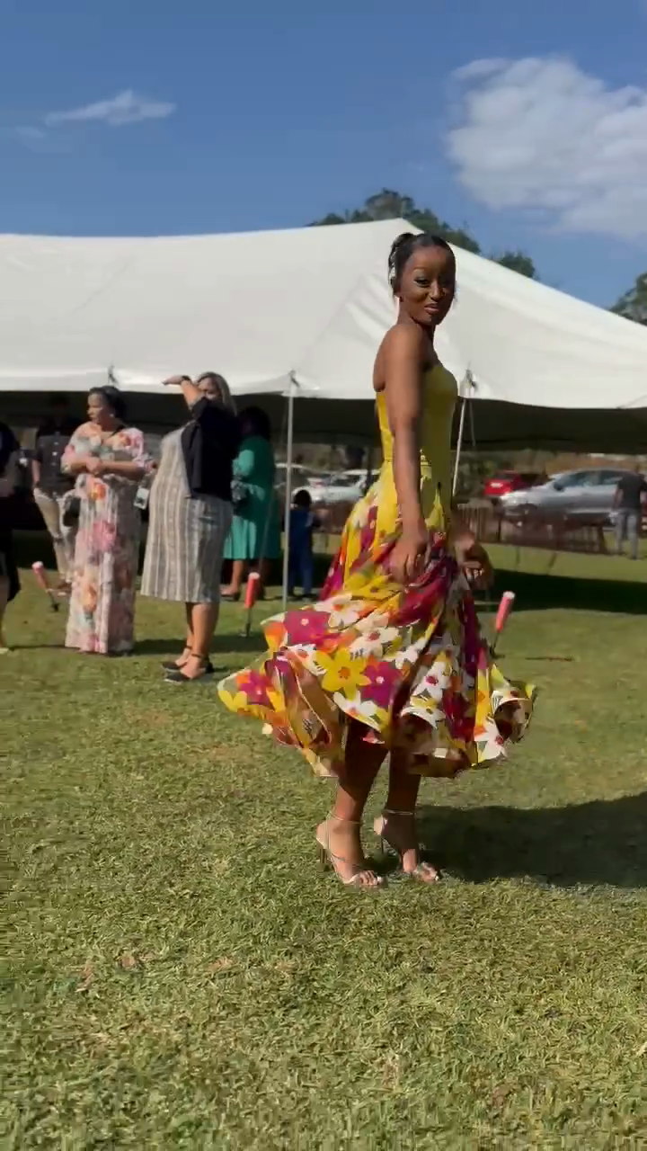 Yellow Floral - Print Midi Dress