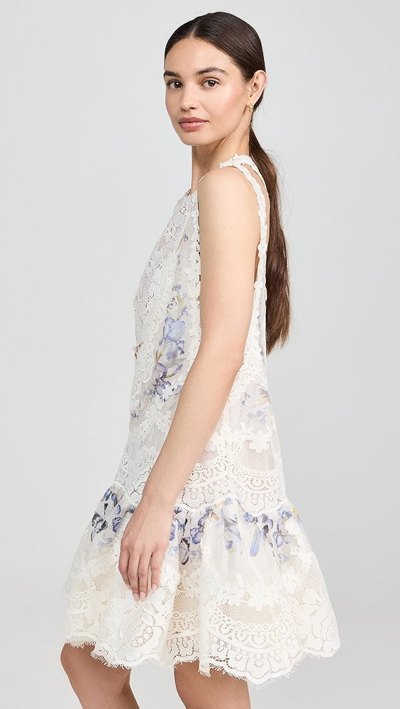White Floral - Lace Sleeveless Mini Dress