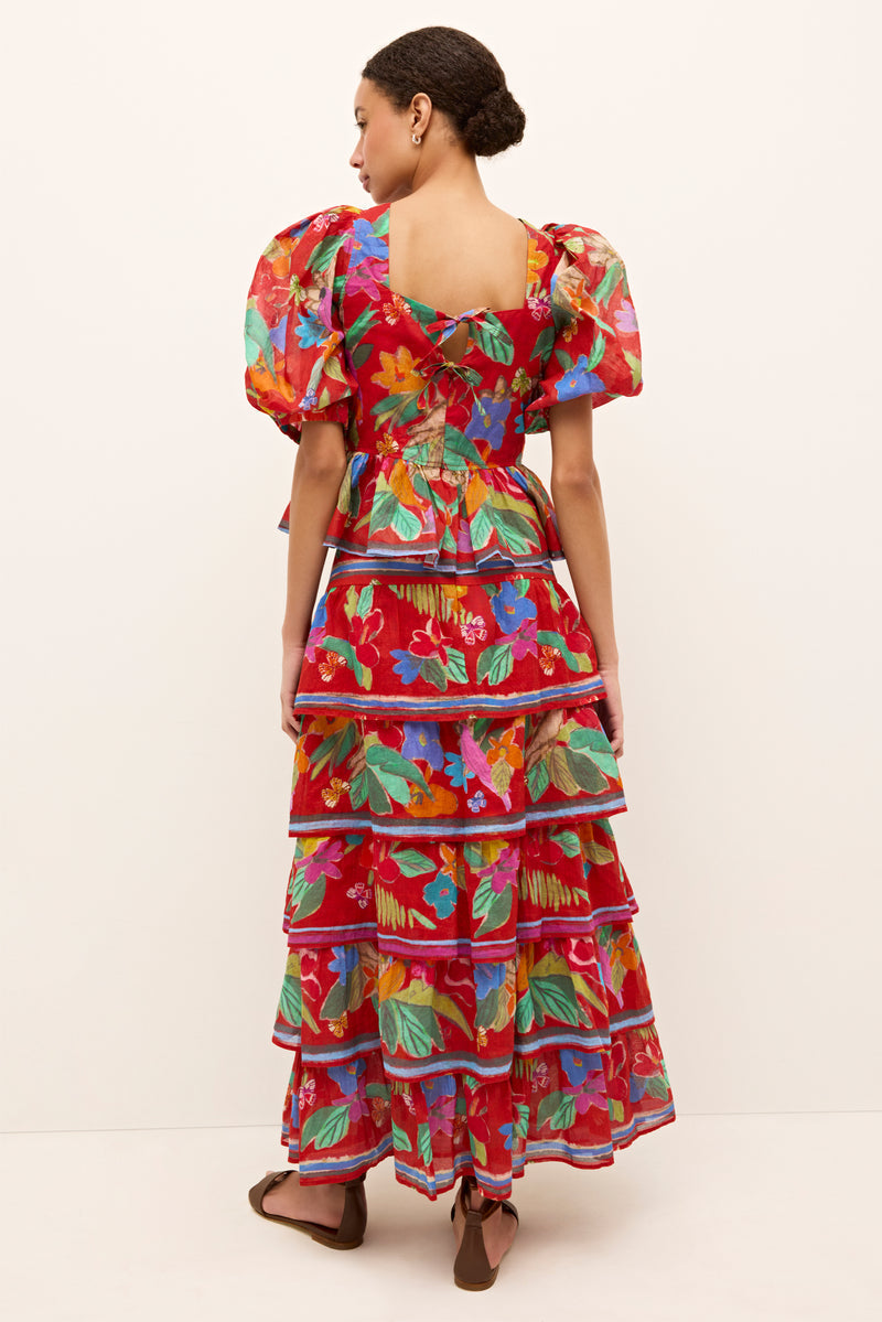 Red Floral - Print Tiered Dress