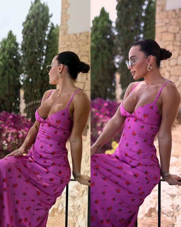 Hot Pink Floral Print Spaghetti - strap Maxi Dress