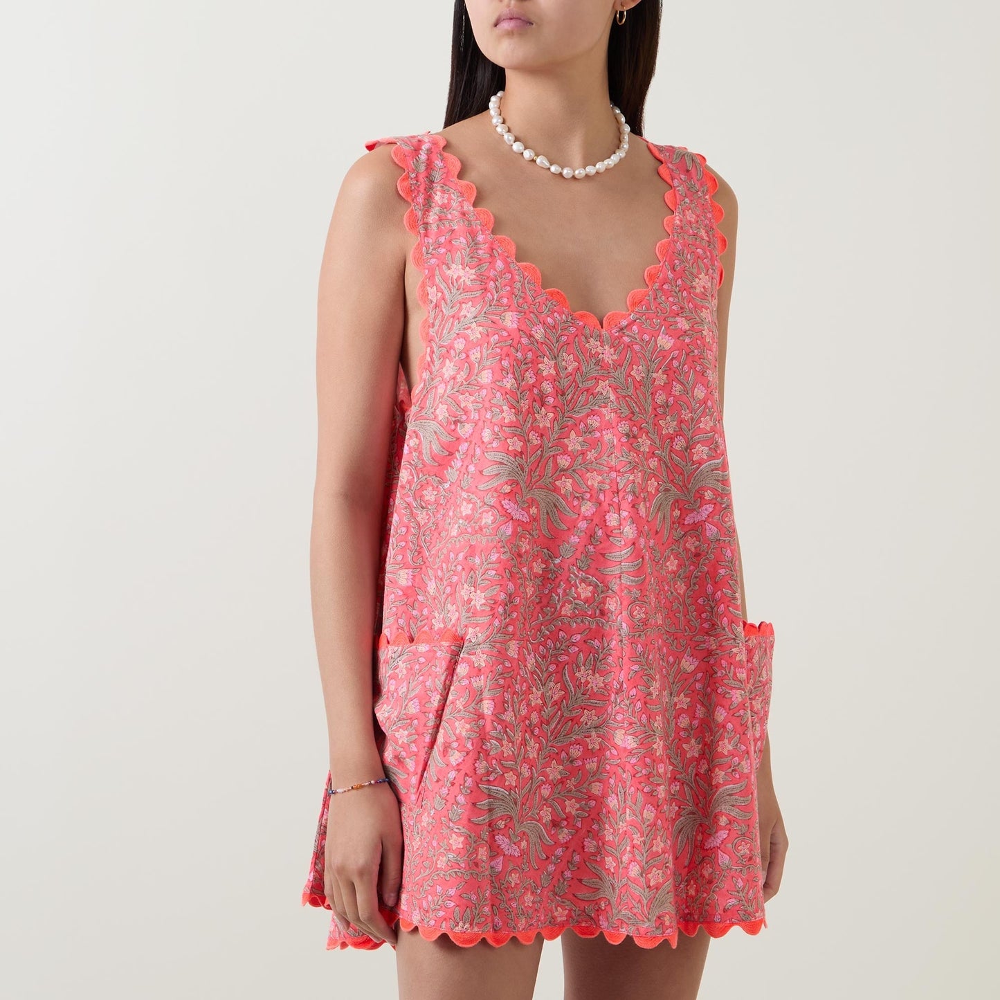 Pink Floral Embroidered Mini Dress